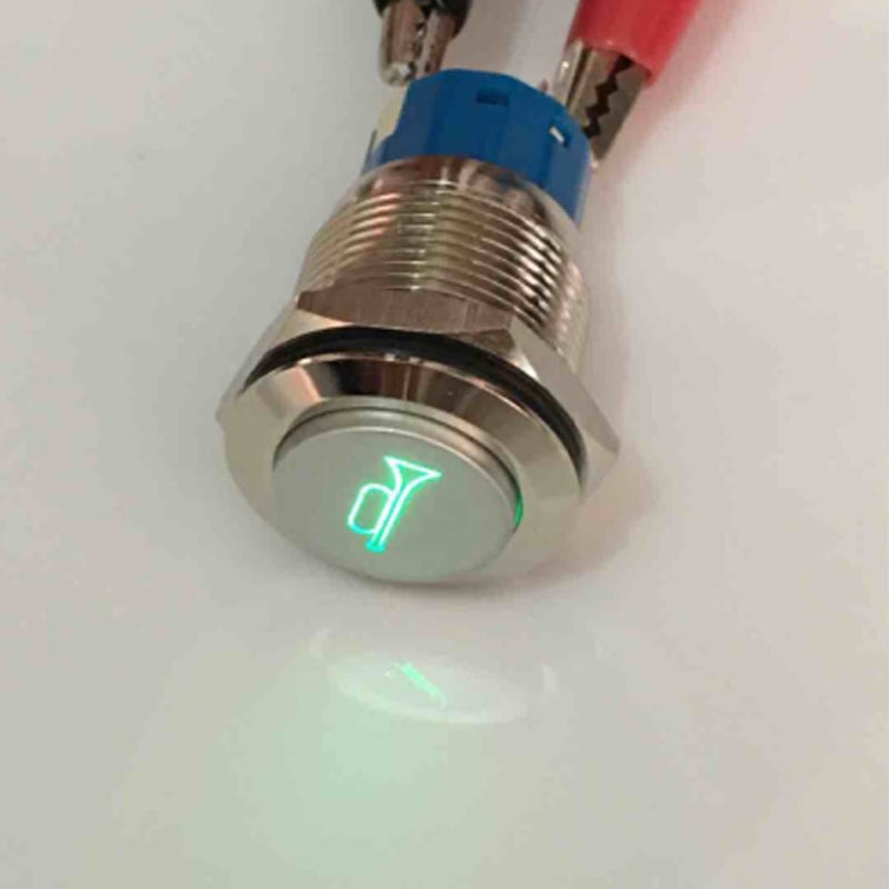 ESUPPORT 12V Car Auto Green LED Light Momentary Speaker Horn Push Button Metal Toggle Switch 19mm - Image 1